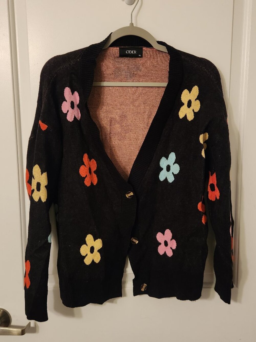 Cider Black Cardigan with Multicolor Flowers size XL